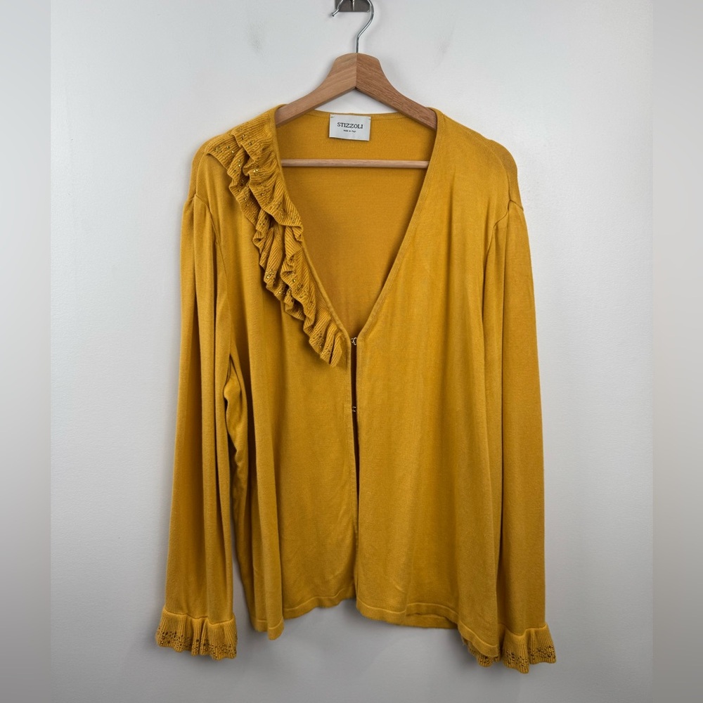STIZZOLI Women Yellow Cardigan Sweater Size 58 (US XL)